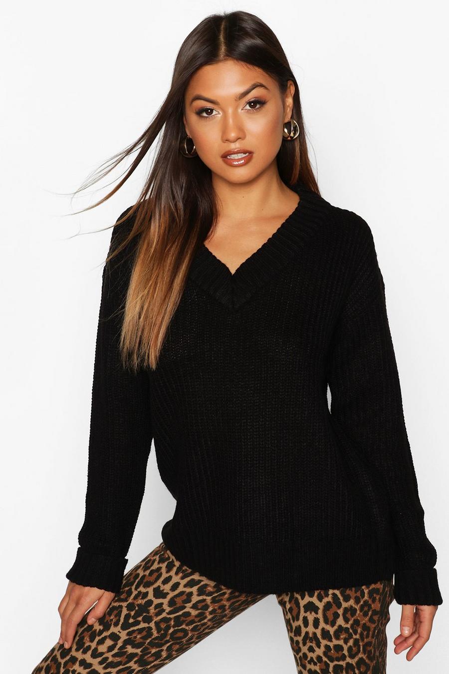 Turn Up Cuff V Neck Sweater image number 1