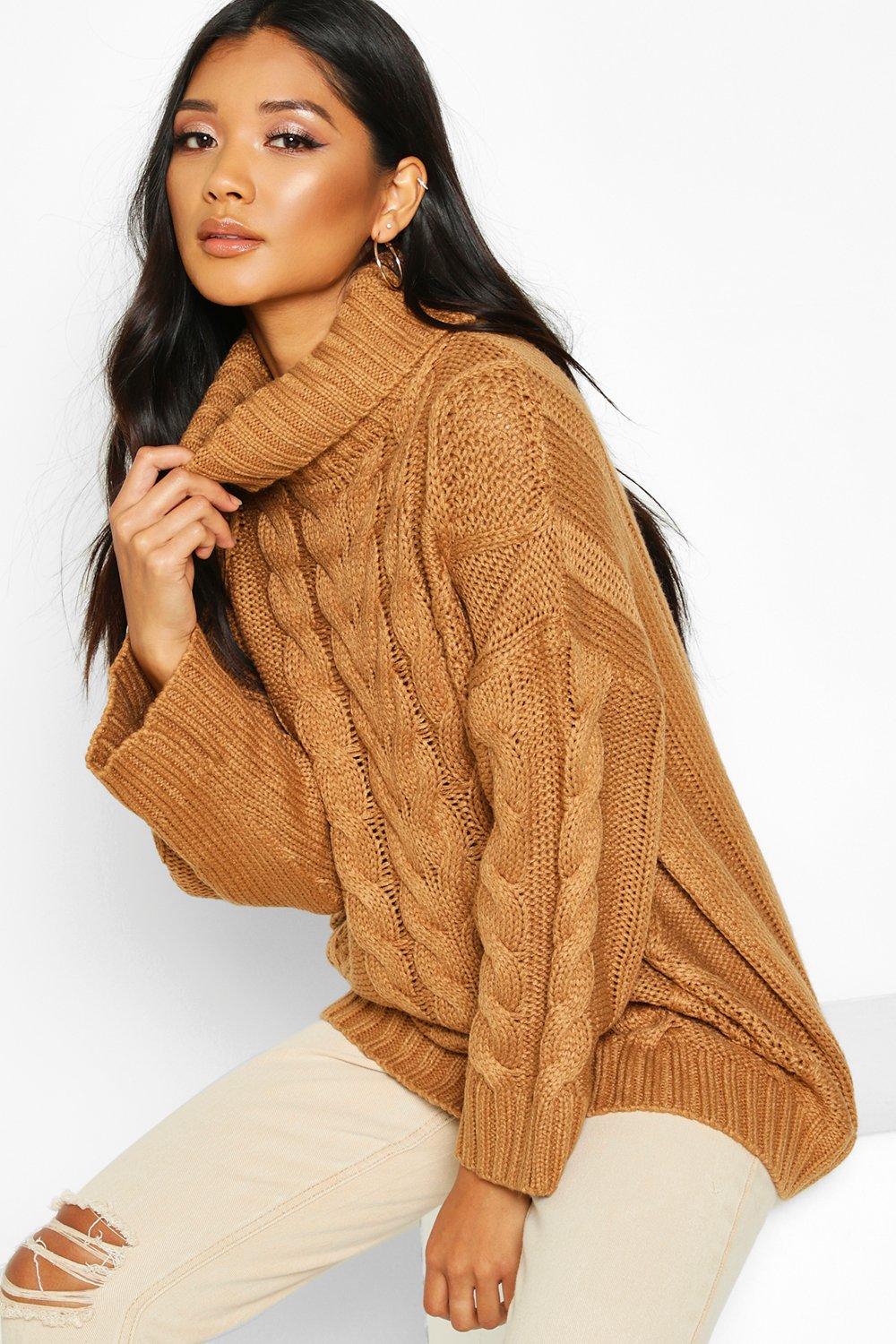 camel cable knit jumper