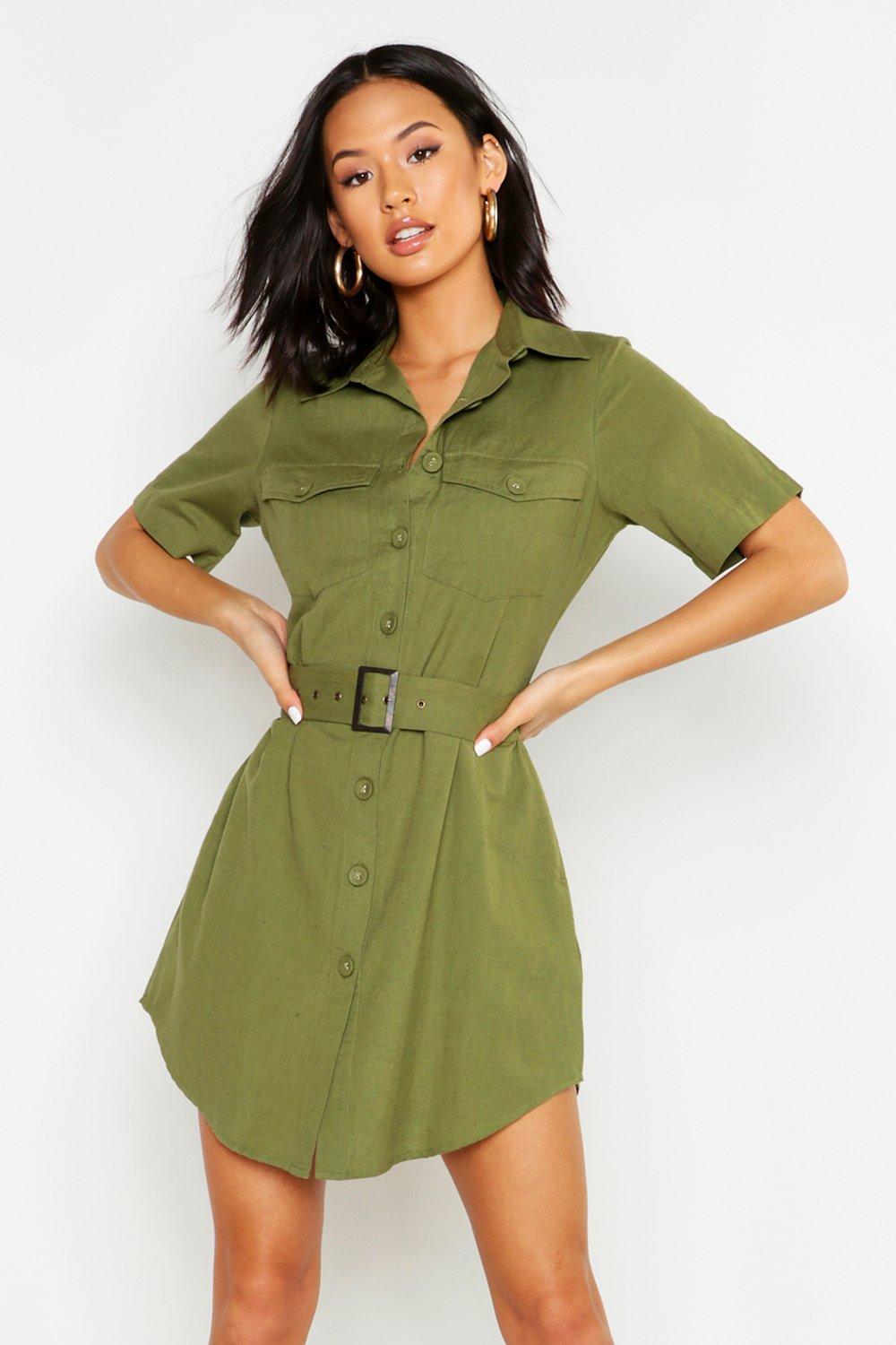 linen belted shirt dress