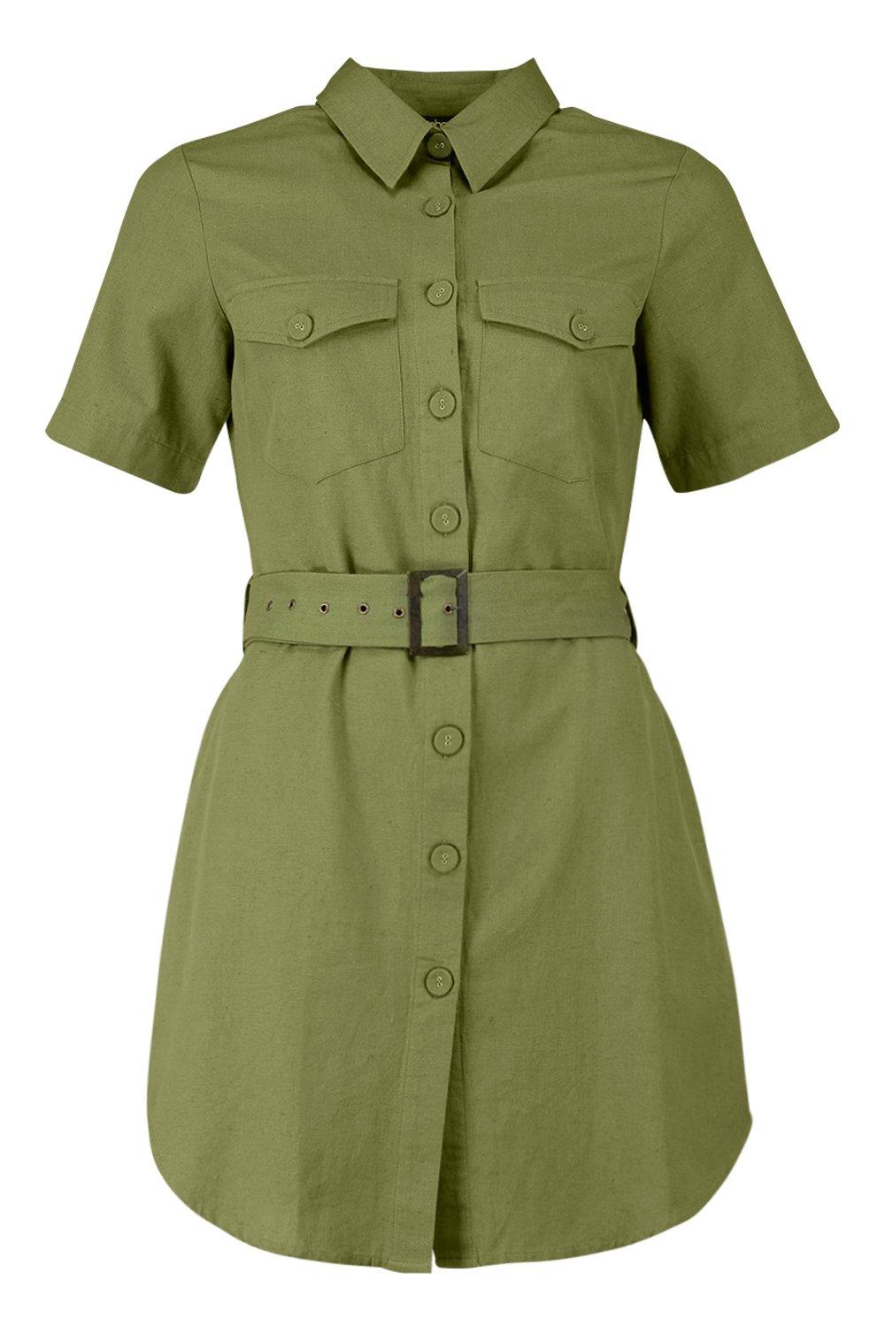 linen belted shirt dress