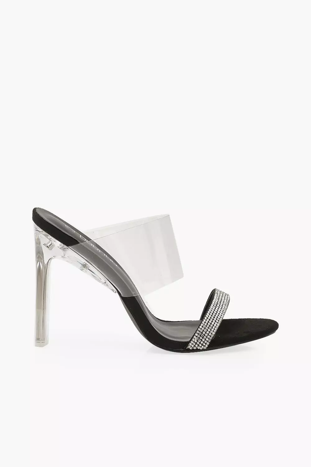 Clear store black mules