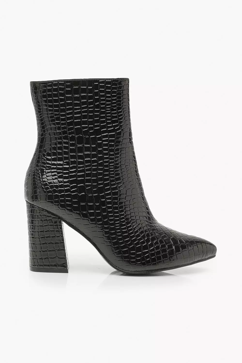 Black Wide Fit Croc Block Heel Sock Boots alternative image