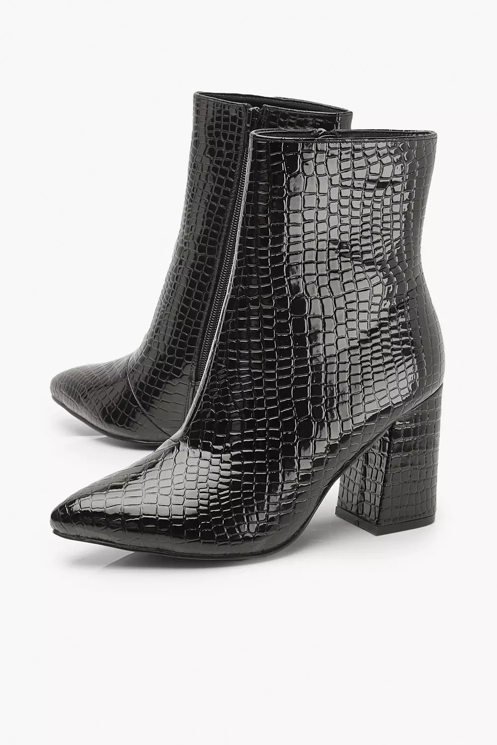 Black Wide Fit Croc Block Heel Sock Boots alternative image