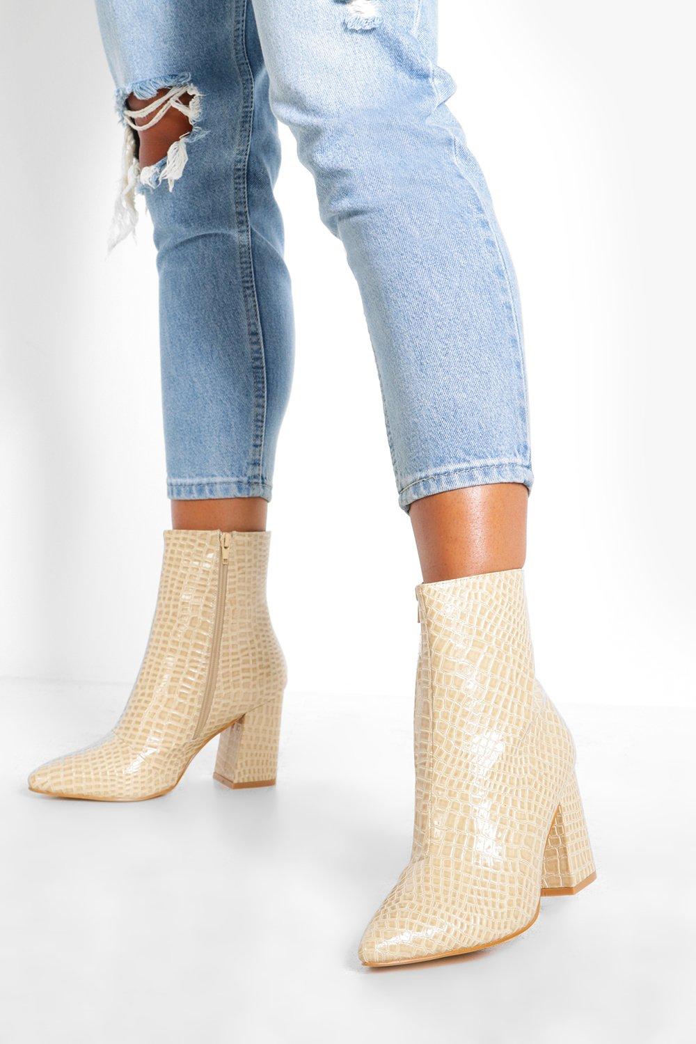 croc block heels