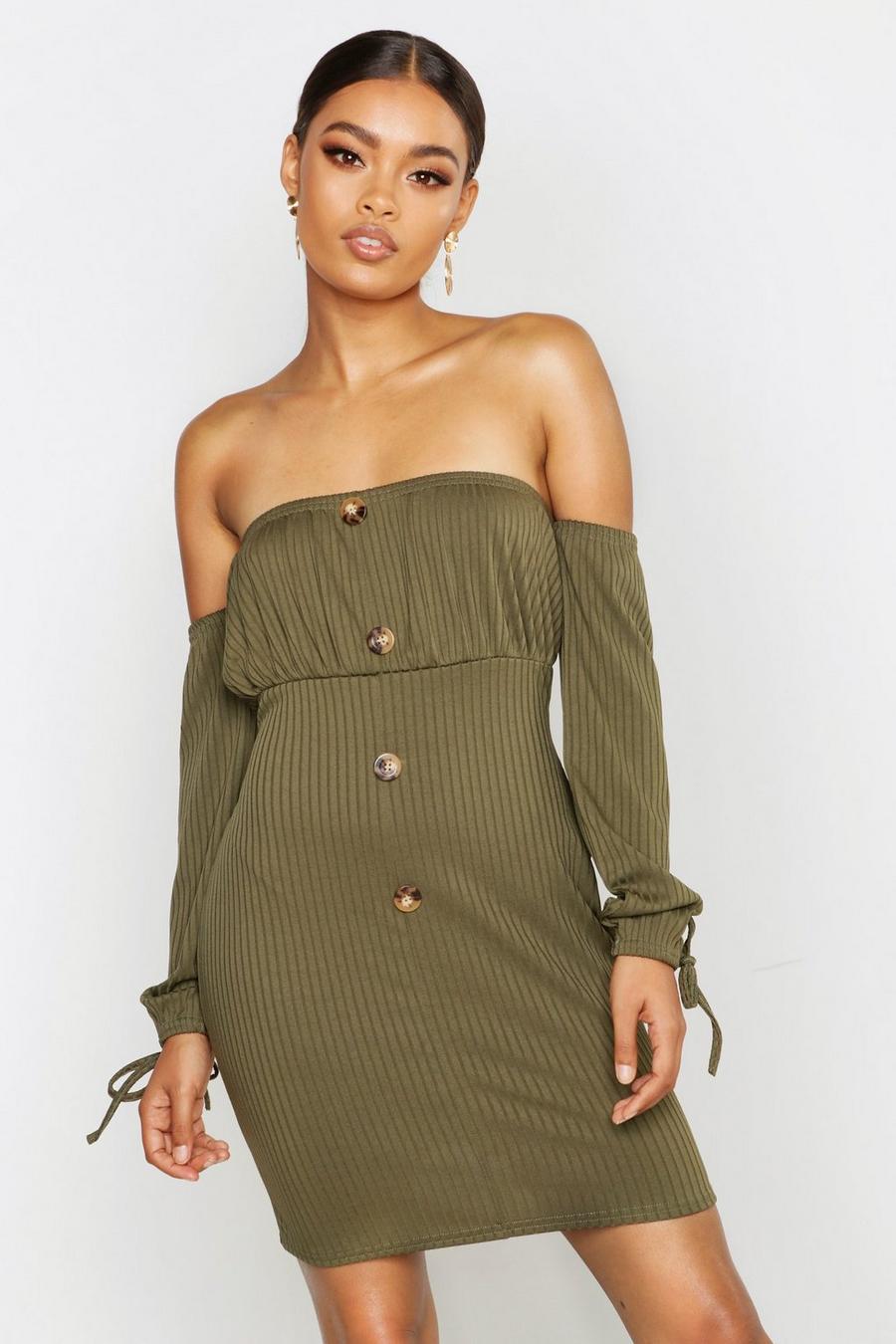 Off The Shoulder Button Bodycon Mini Dress image number 1