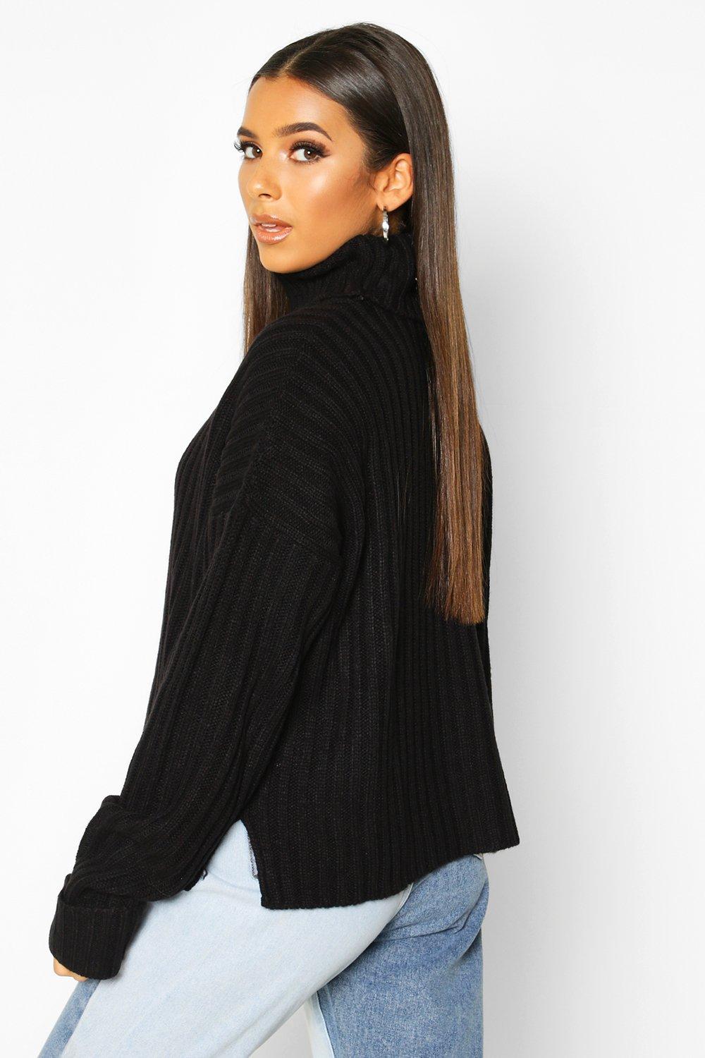 black oversized polo neck jumper