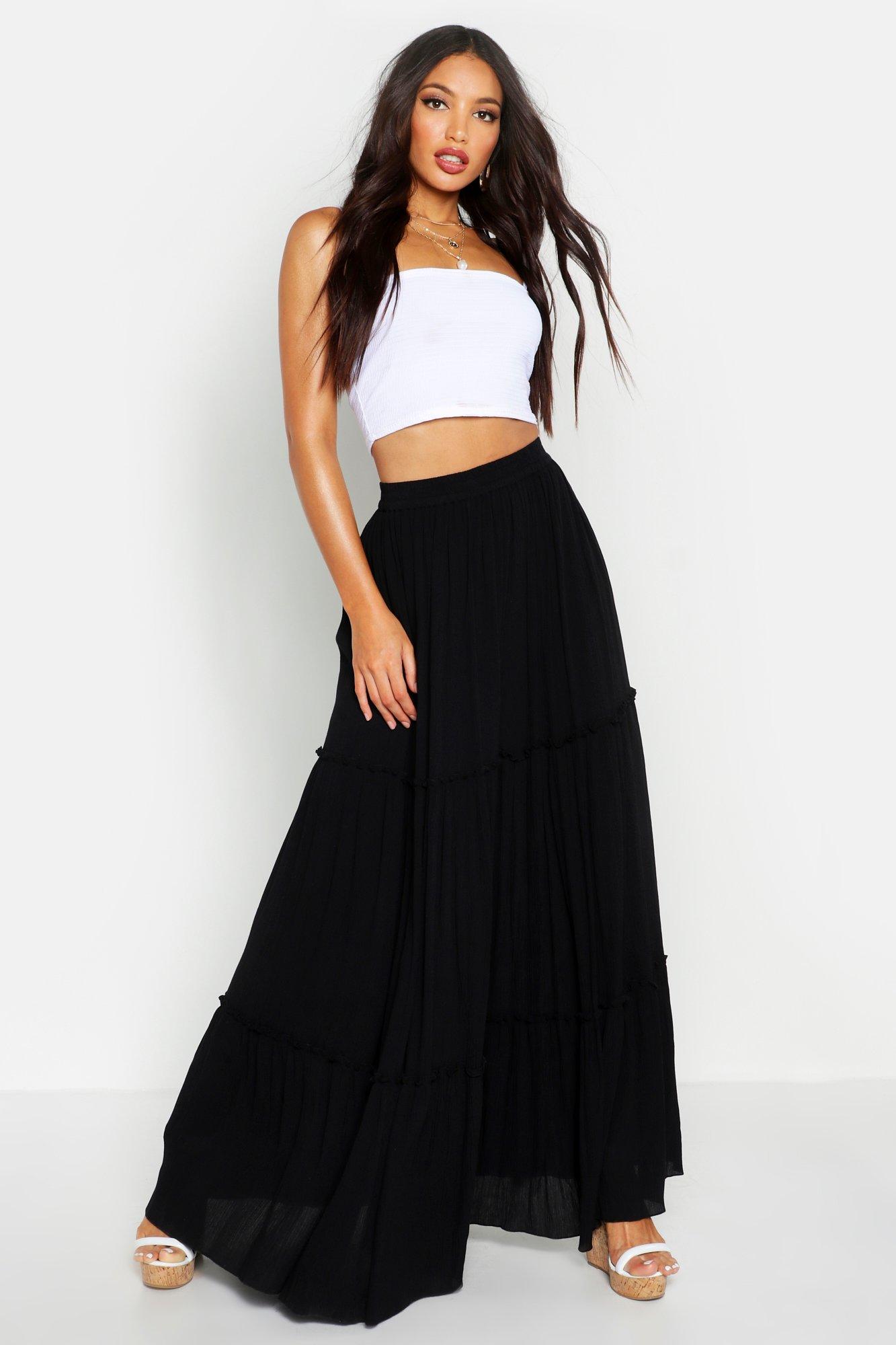 black boho maxi skirt