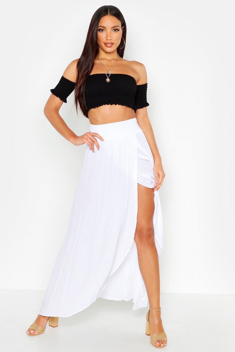 White Cheesecloth Shirred Waist Maxi Skirt image number 1