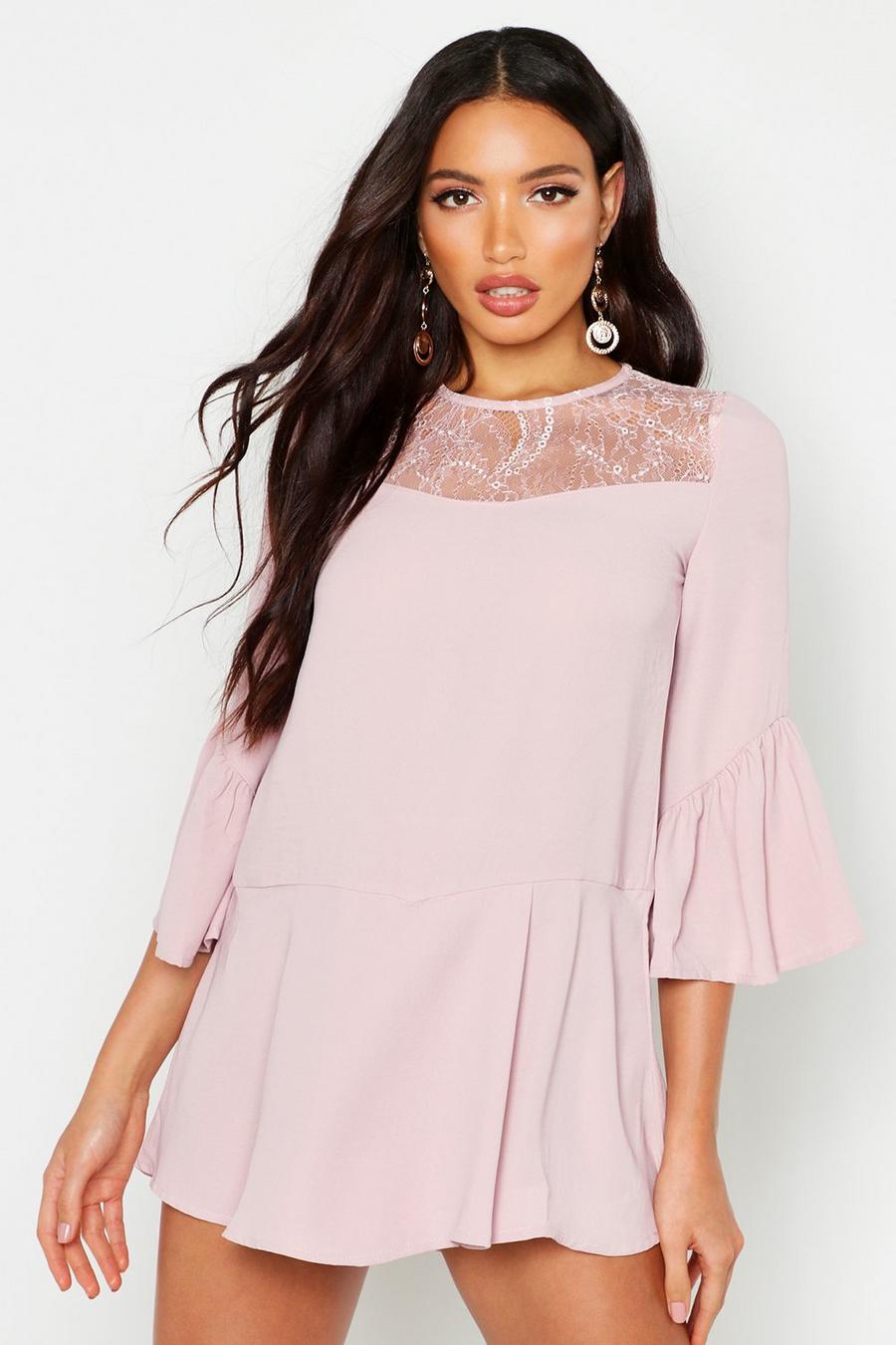 Lace Panel Flare Sleeve Playsuit image number 1