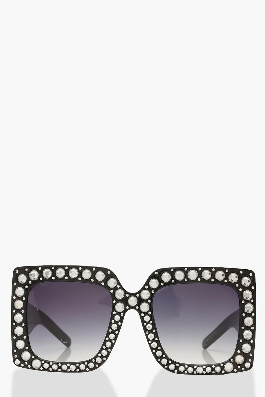 Black Extreme Oversized Diamante Sunglasses image number 1
