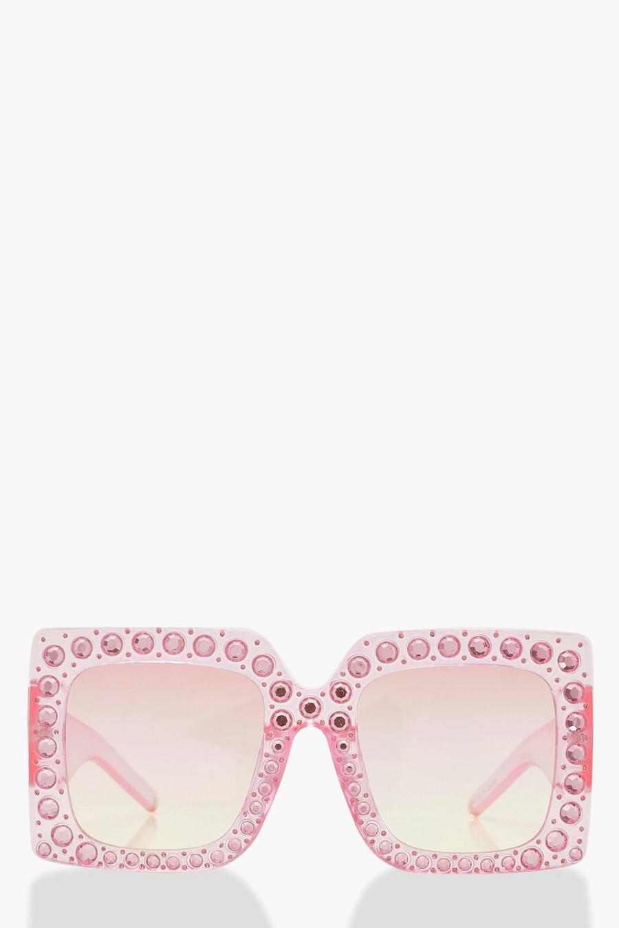 Pink Extreme Oversized Diamante Sunglasses image number 1