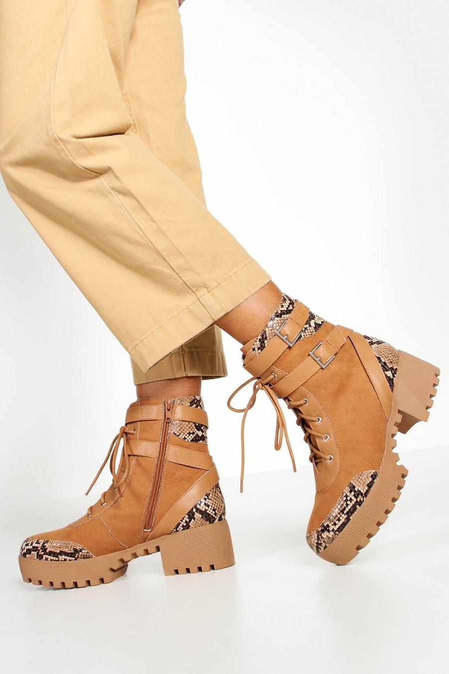Brown Studded Chunky Combat Boots image number 1