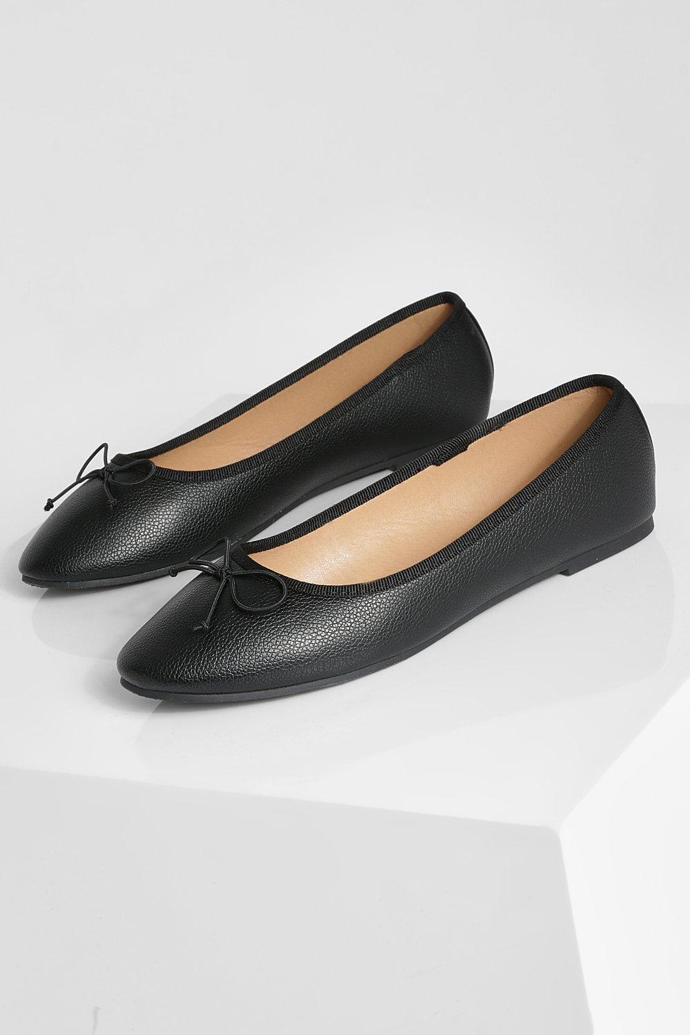 Black leather flats online round toe