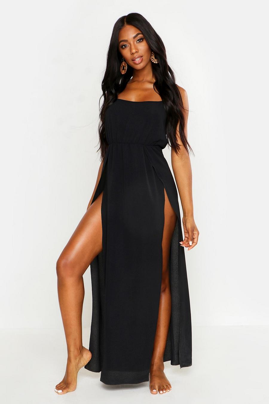 Black Strappy Chiffon Beach Maxi Dress image number 1