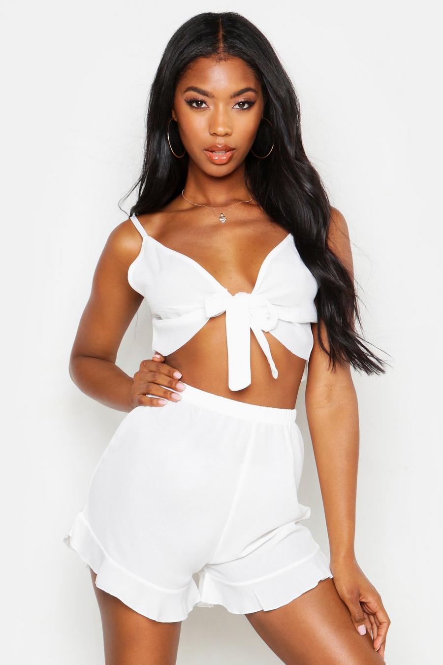 Tie Front Strappy Bralet And Short Beach Co-Ord image number 1