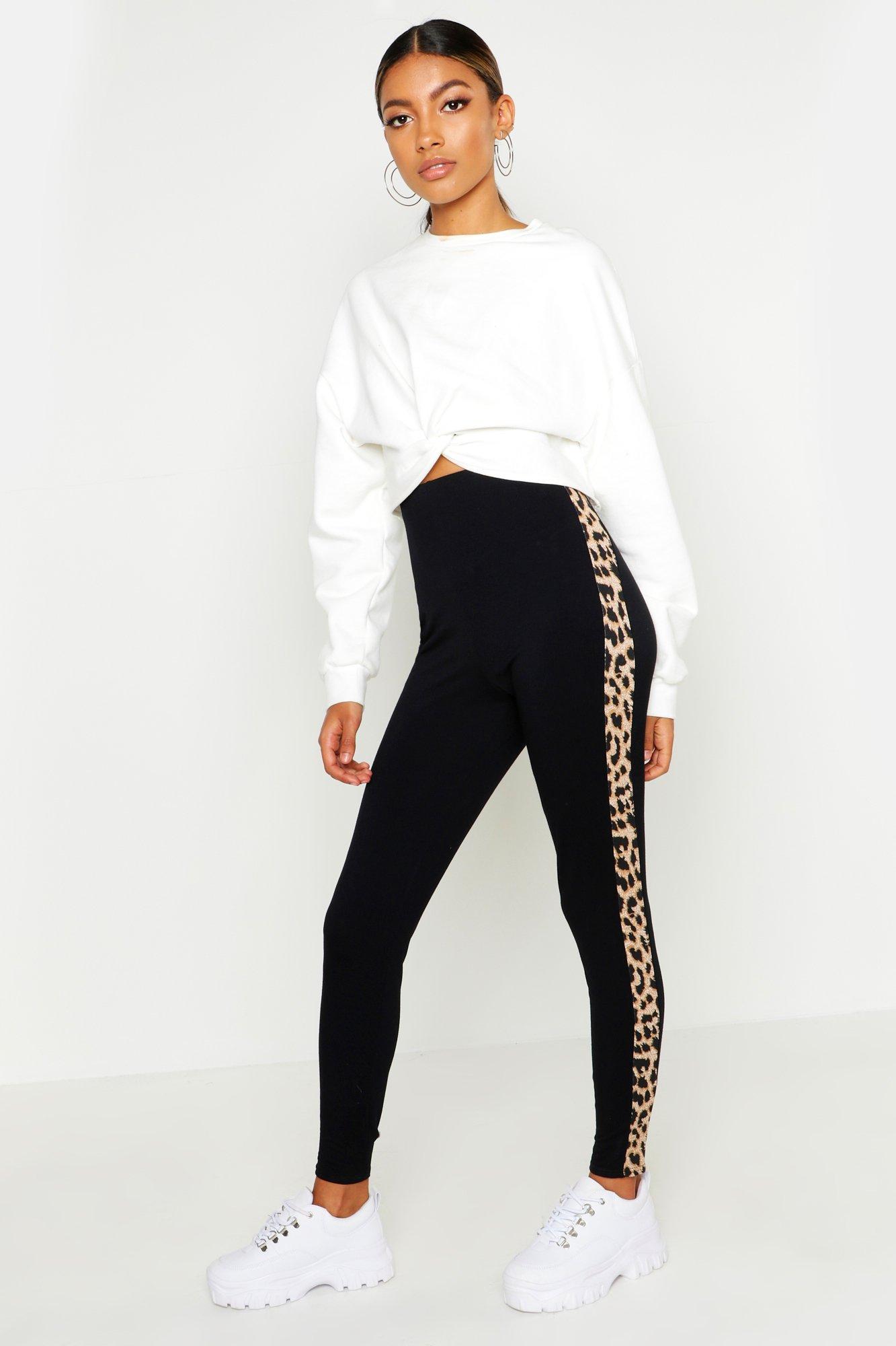 Women's Leopard Print Side Stripe Leggings