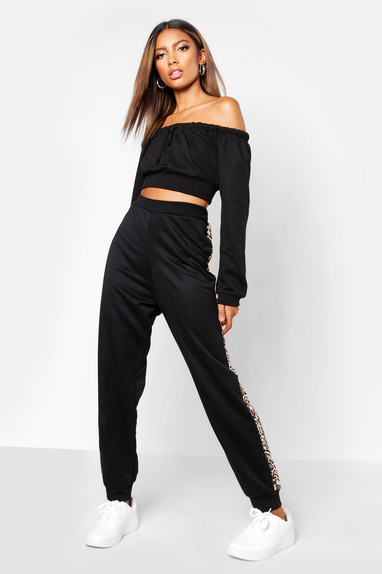 black joggers with side stripe