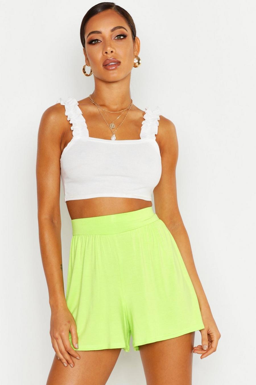 Lime Basic Jersey Knit Flowy Shorts image number 1