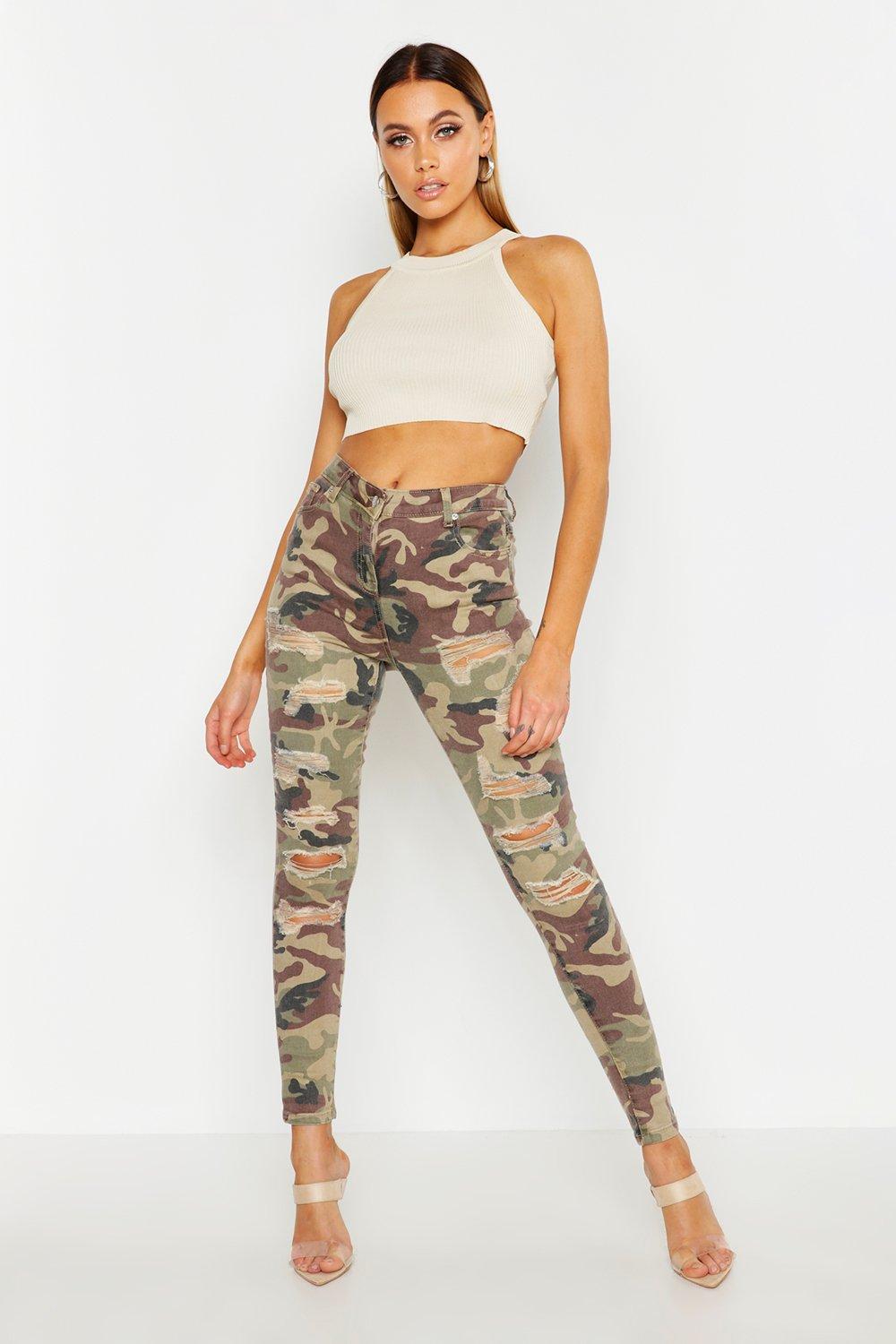 camo ripped skinny jeans