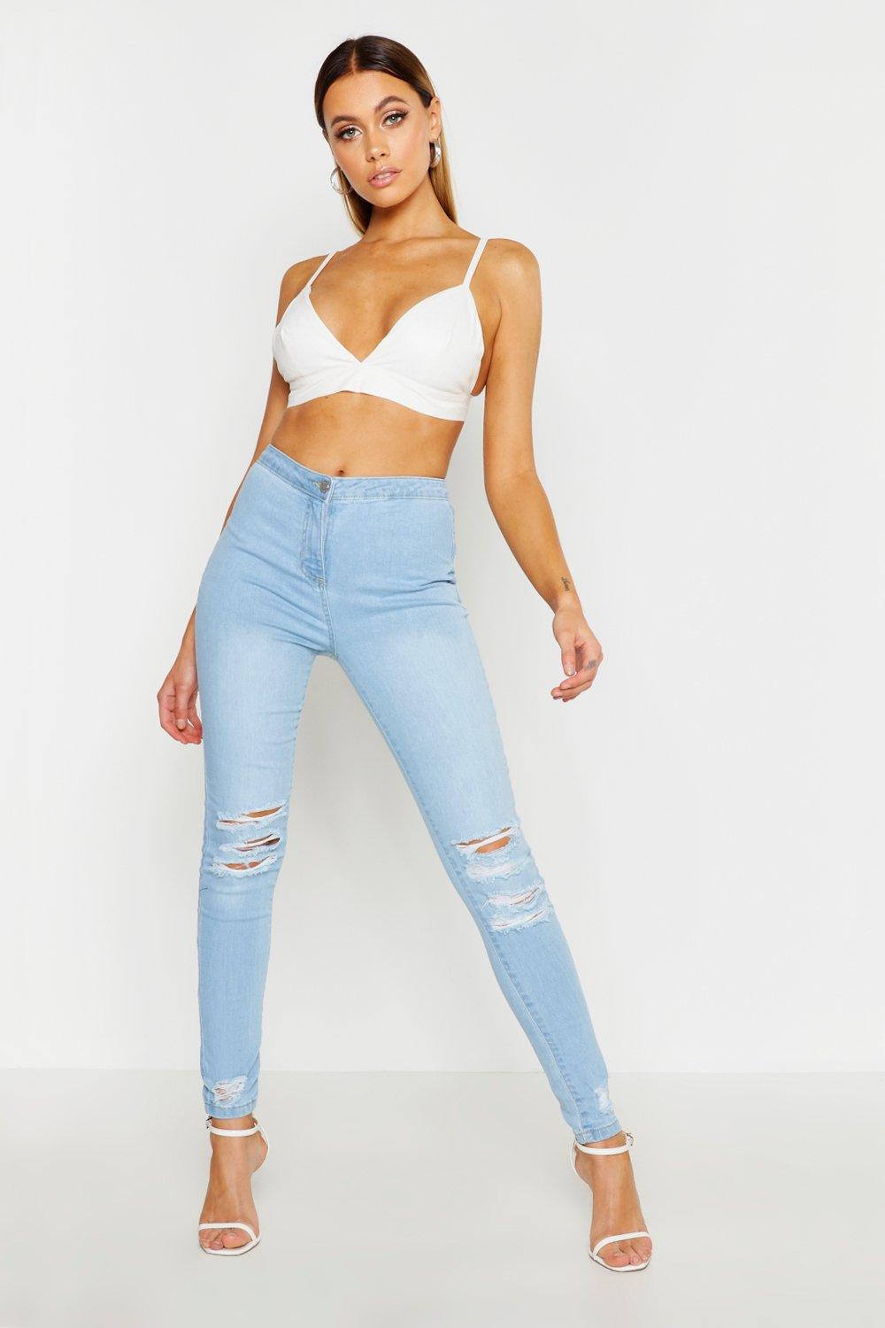 high waisted distressed jeggings