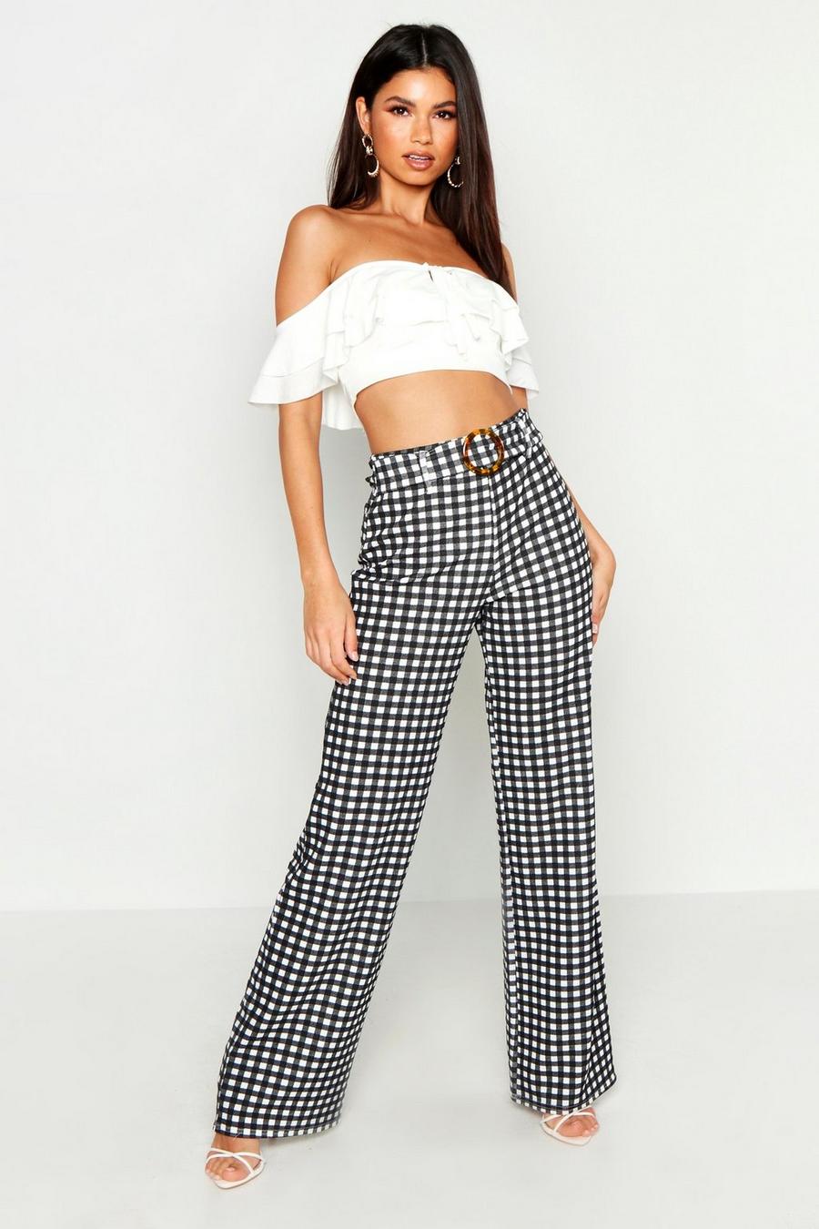 Tonal Gingham Check Horn Buckle Wide Leg image number 1
