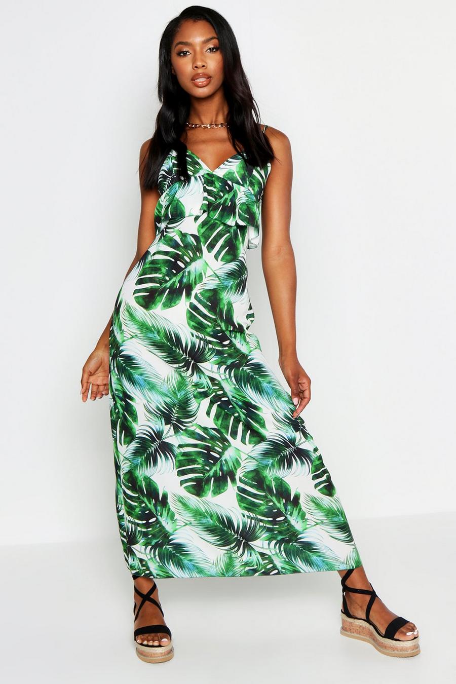 Strappy Frill Detail Palm Print Maxi Dress image number 1