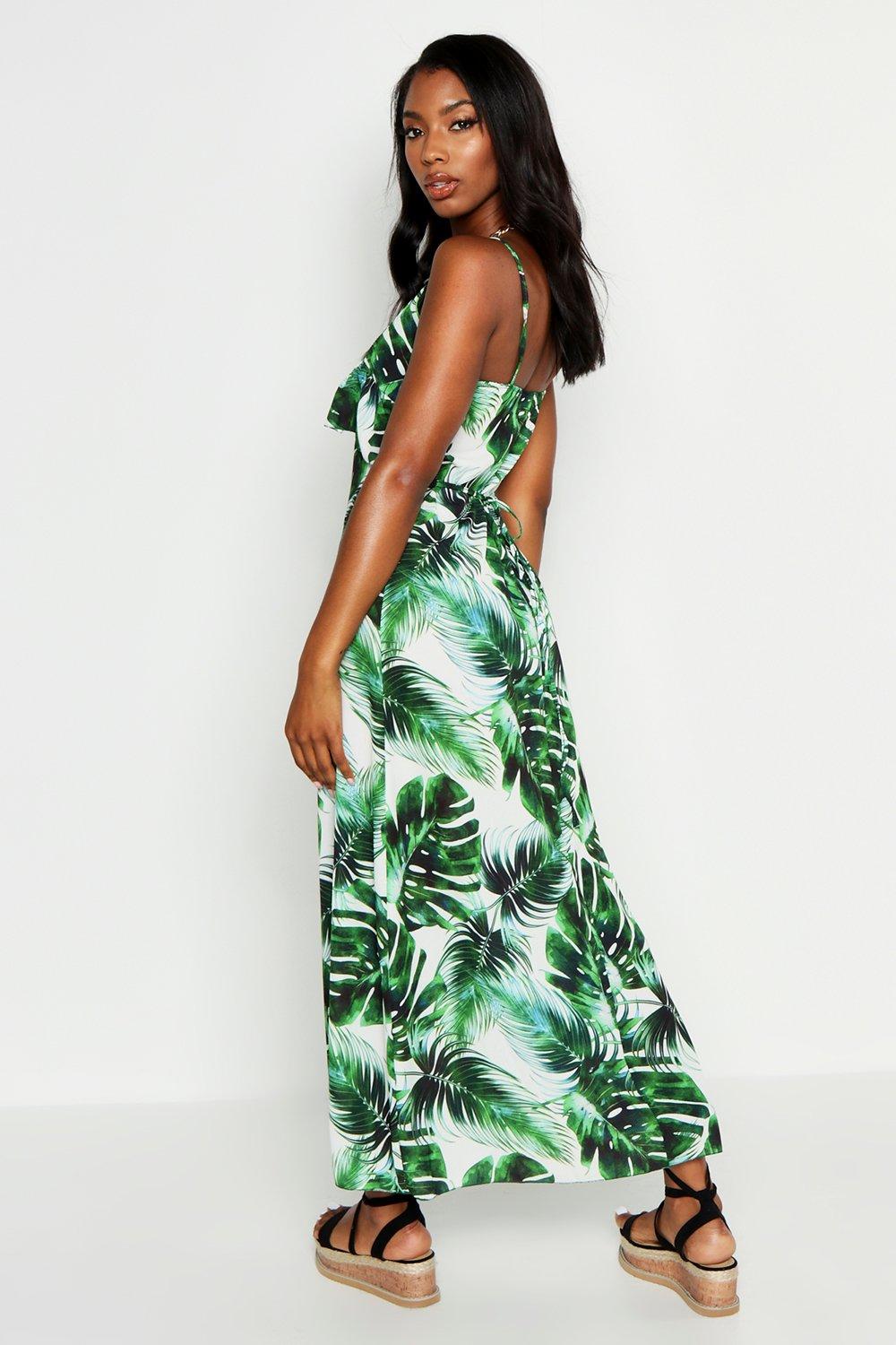 Tropical leaf print 2025 maxi dress