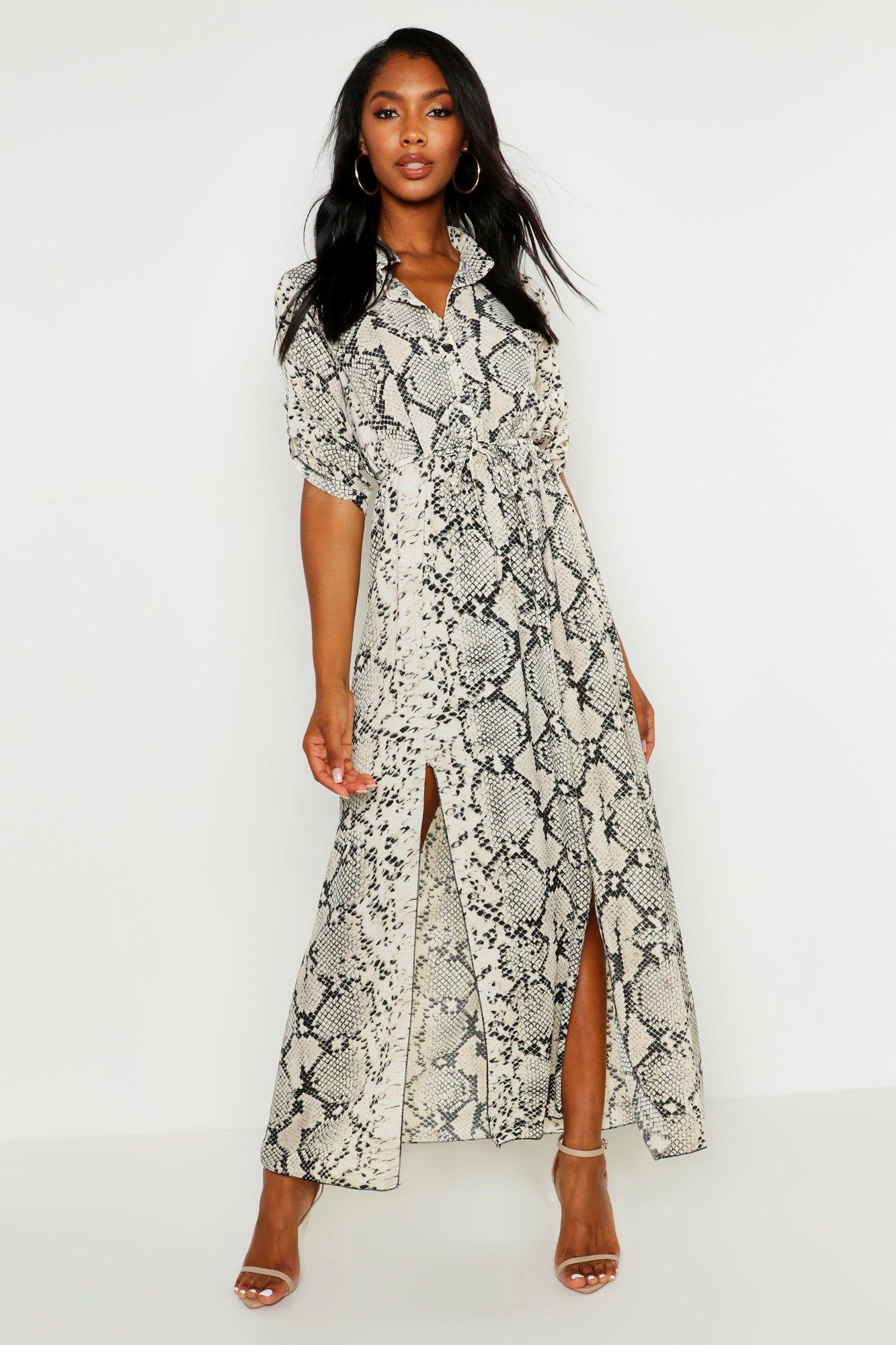 snake print shirt dress boohoo