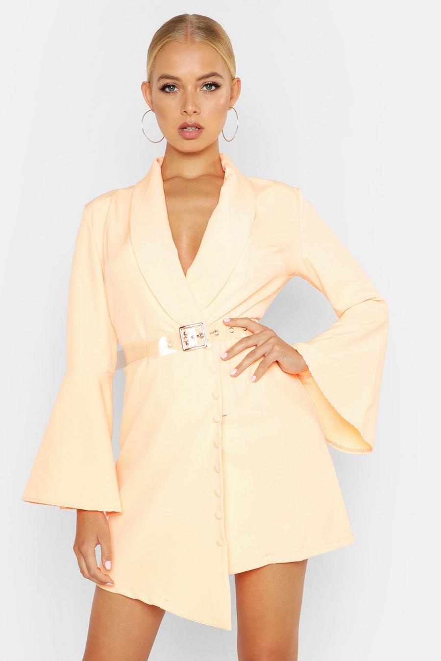 Flared Sleeve Button Front Blazer Dress image number 1