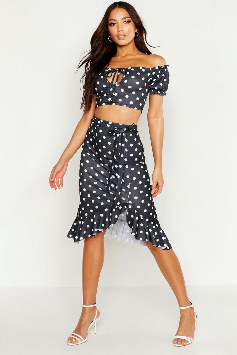 Off Shoulder Top & Ruffle Midi Skirt Co-Ord image number 1