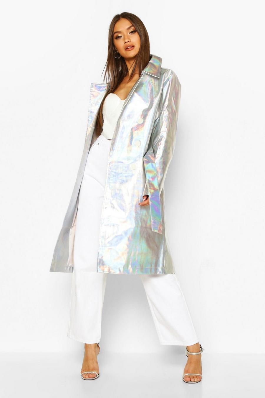 Silver Holographic Trench Coat image number 1