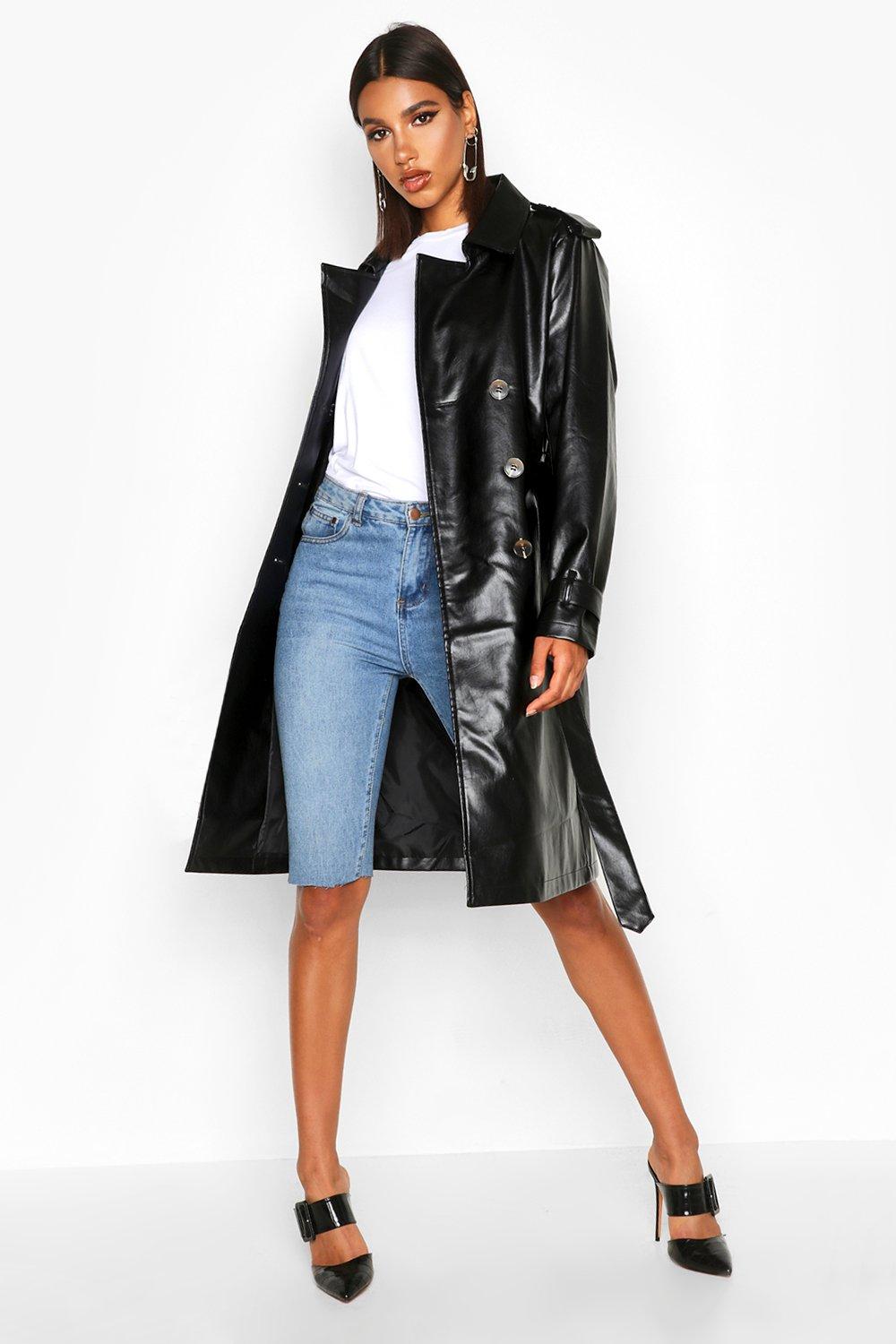 leather coat boohoo