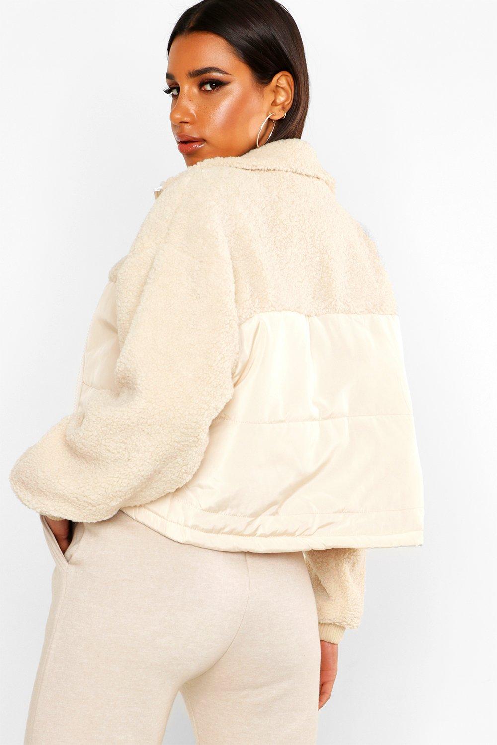 Teddy Faux Fur Panel Puffer Jacket