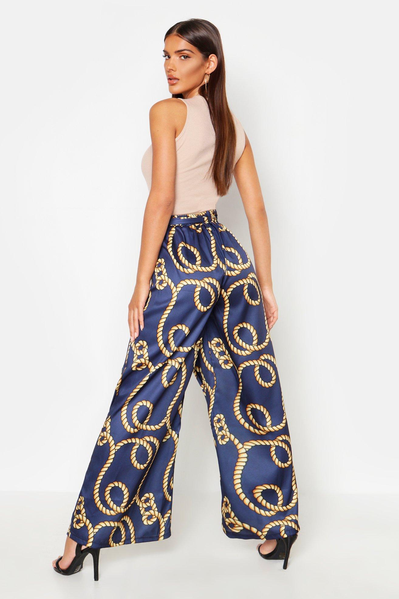 Rope Print Belted Satin Pants | boohoo