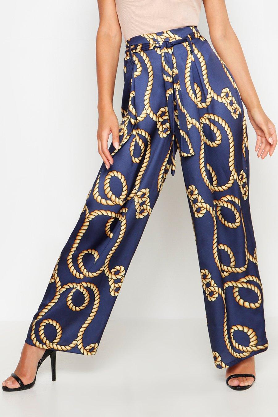 Rope Print Belted Satin Pants | boohoo