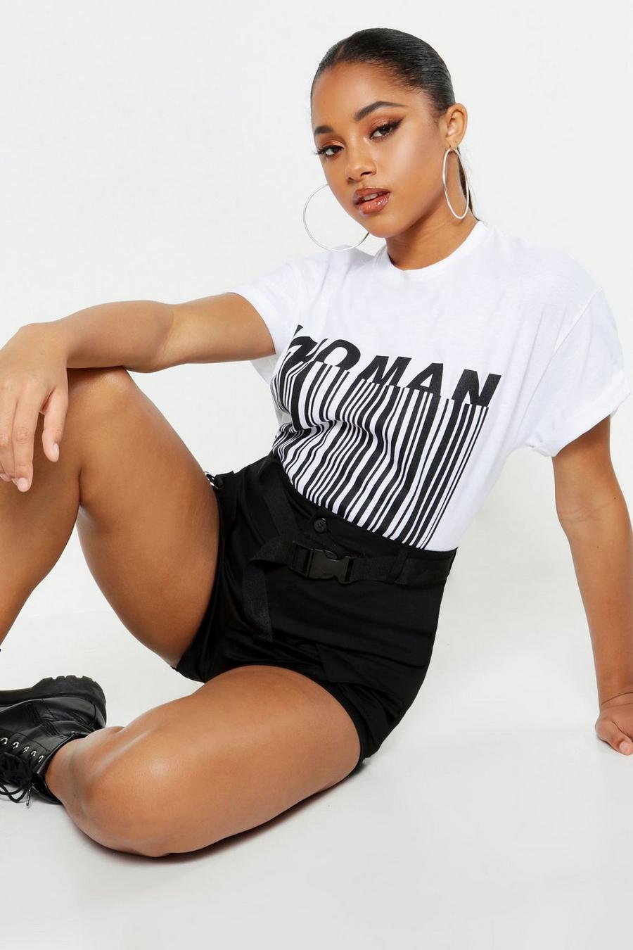 Camiseta corta con estampado de código de barras para mujer image number 1