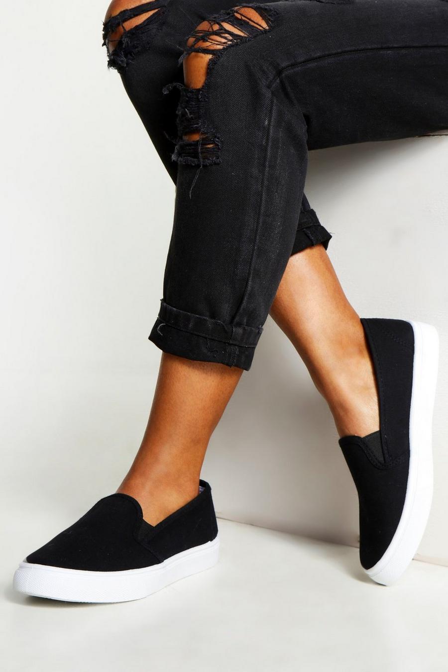 שחור נעלי סקייטר קנבס עם סוליה בצבע מנוגד image number 1