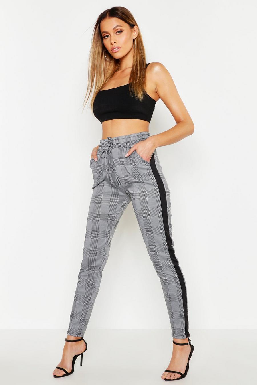 Tie Waist Check Pants With Contrast Panel image number 1