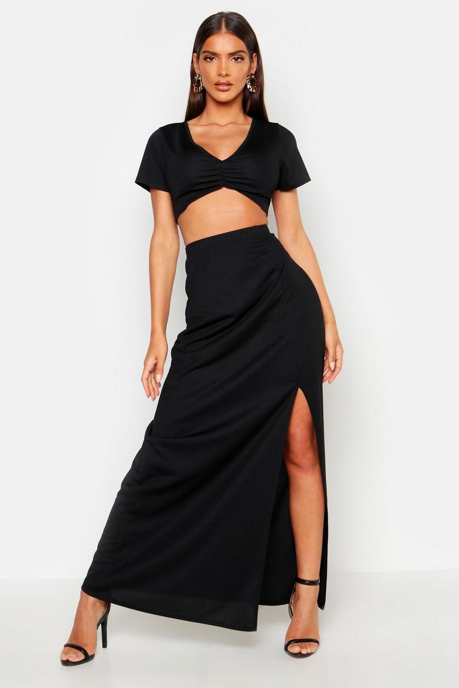 V Neck Top & Split Maxi Skirt Two-Piece image number 1