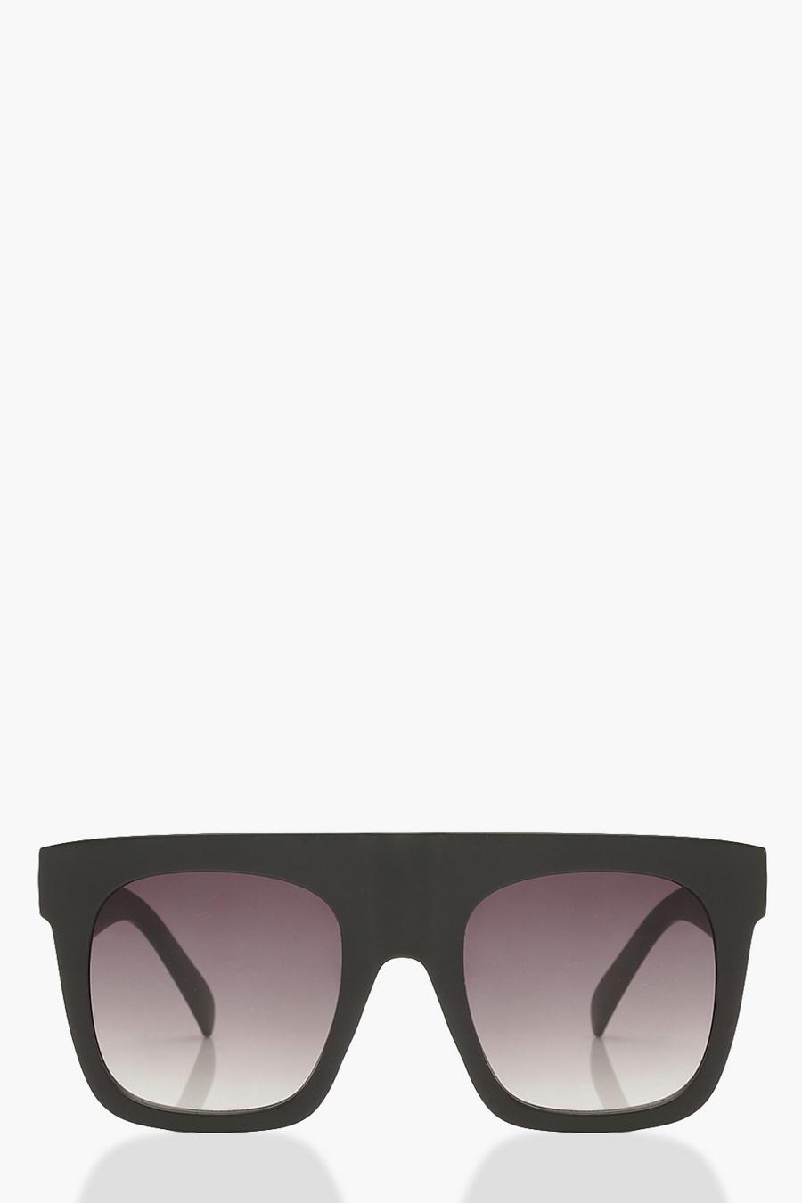 Matte Black Oversized Flat Top Sunglasses image number 1