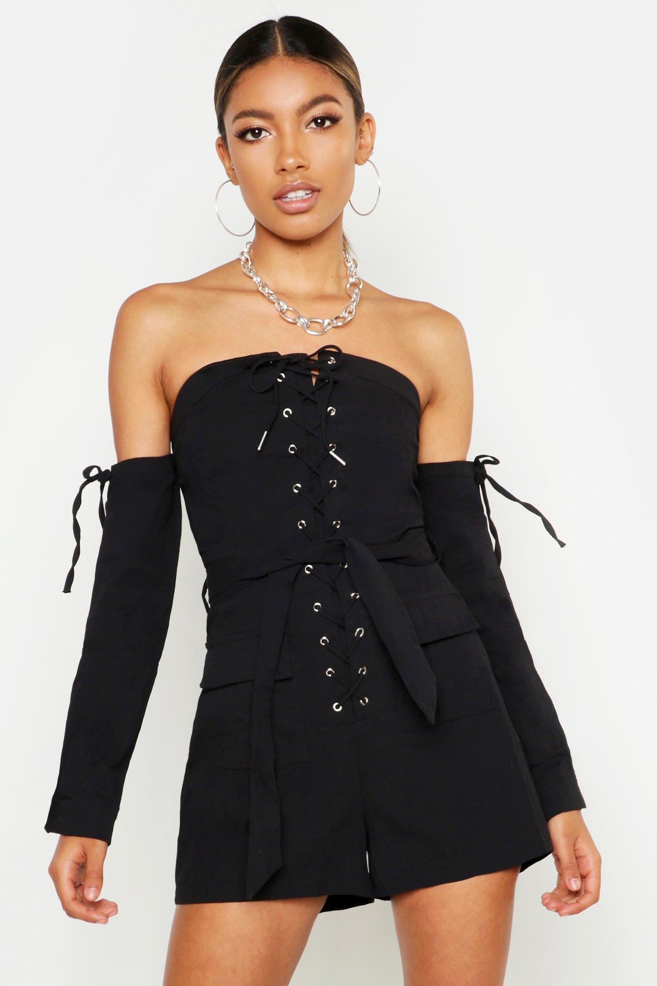 lace up bardot dress