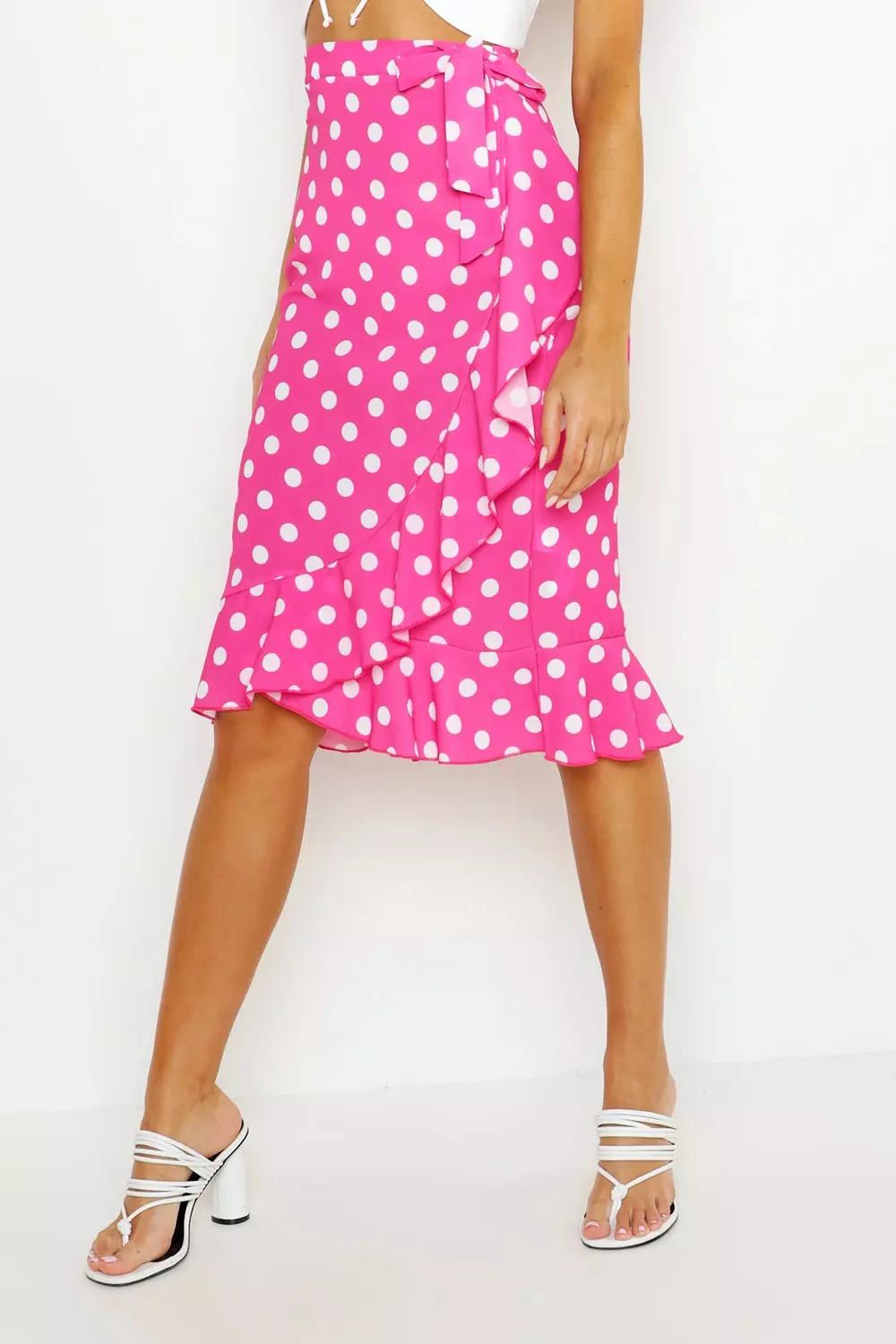 Pink midi outlet skirt polka dots