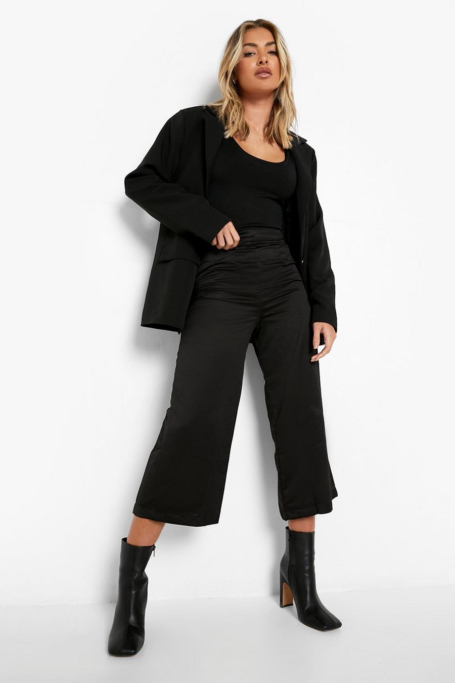 Jupe-culotte coupe large aspect lin, Noir black