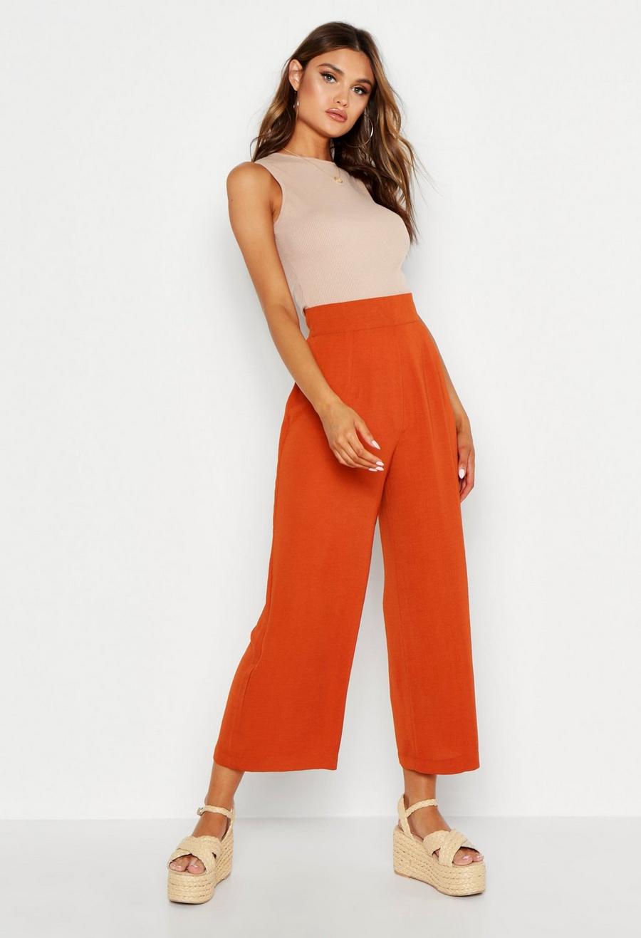 Terracotta Woven Wide Leg Culottes image number 1