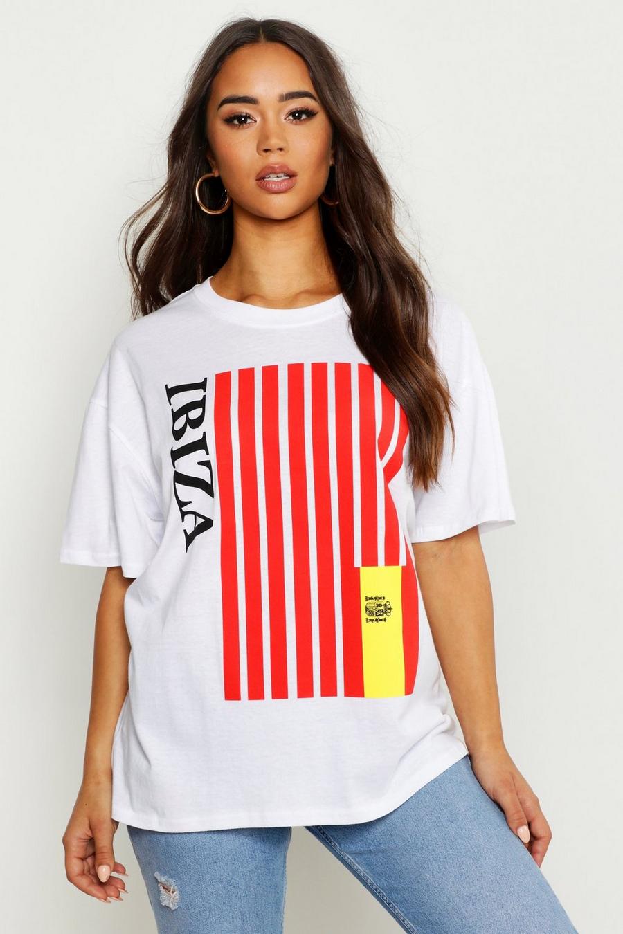 T-shirt oversize con bandiera di Ibiza, Bianco image number 1
