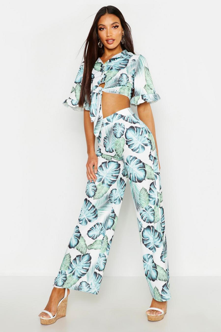 Palm Print Wide Leg Trousers image number 1