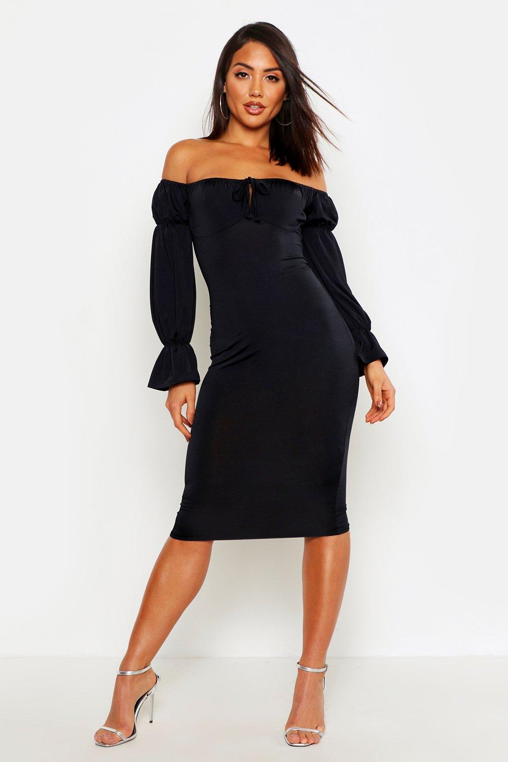 bardot long sleeve midi dress