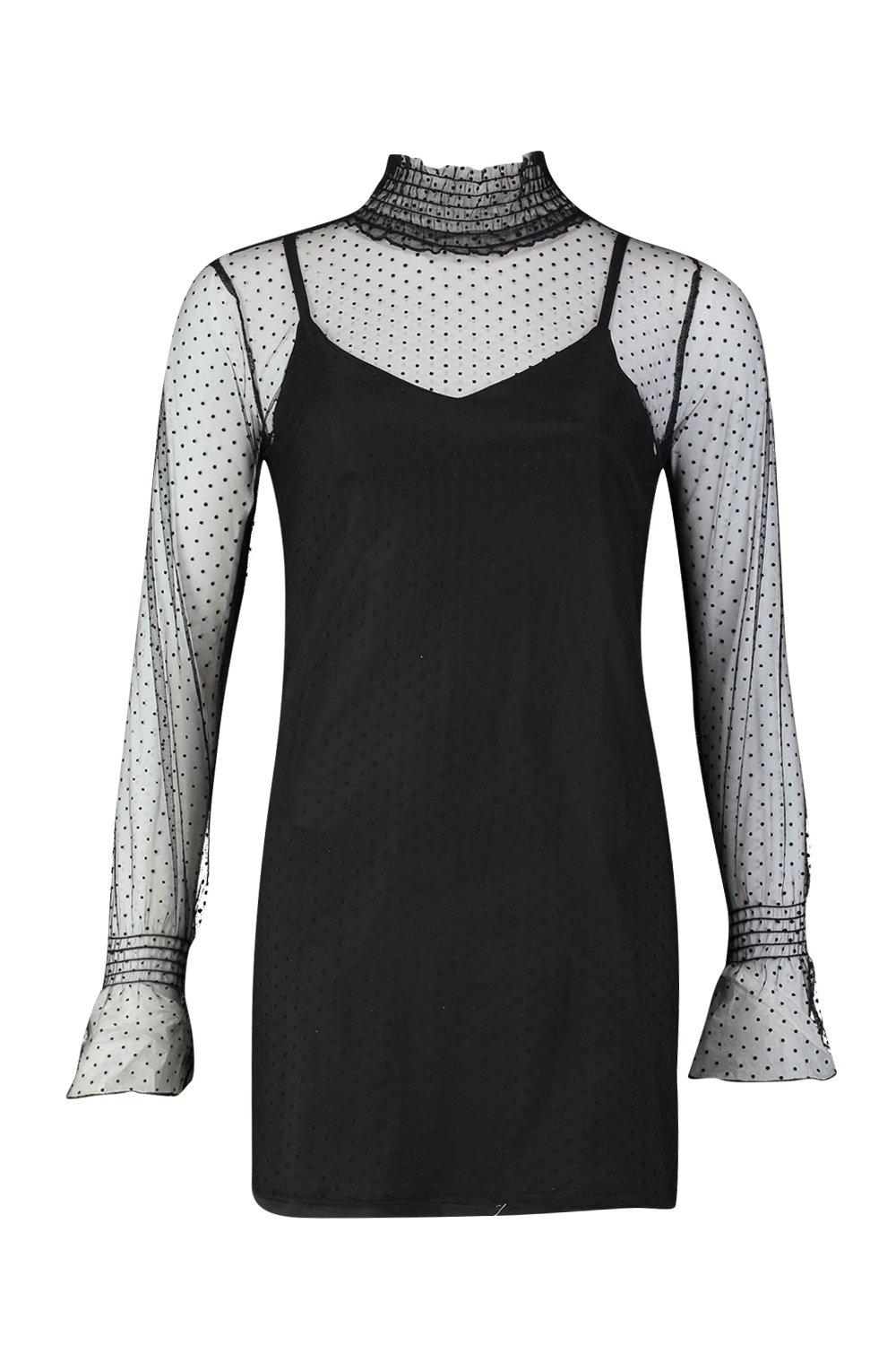 dobby mesh sheer shirt dress