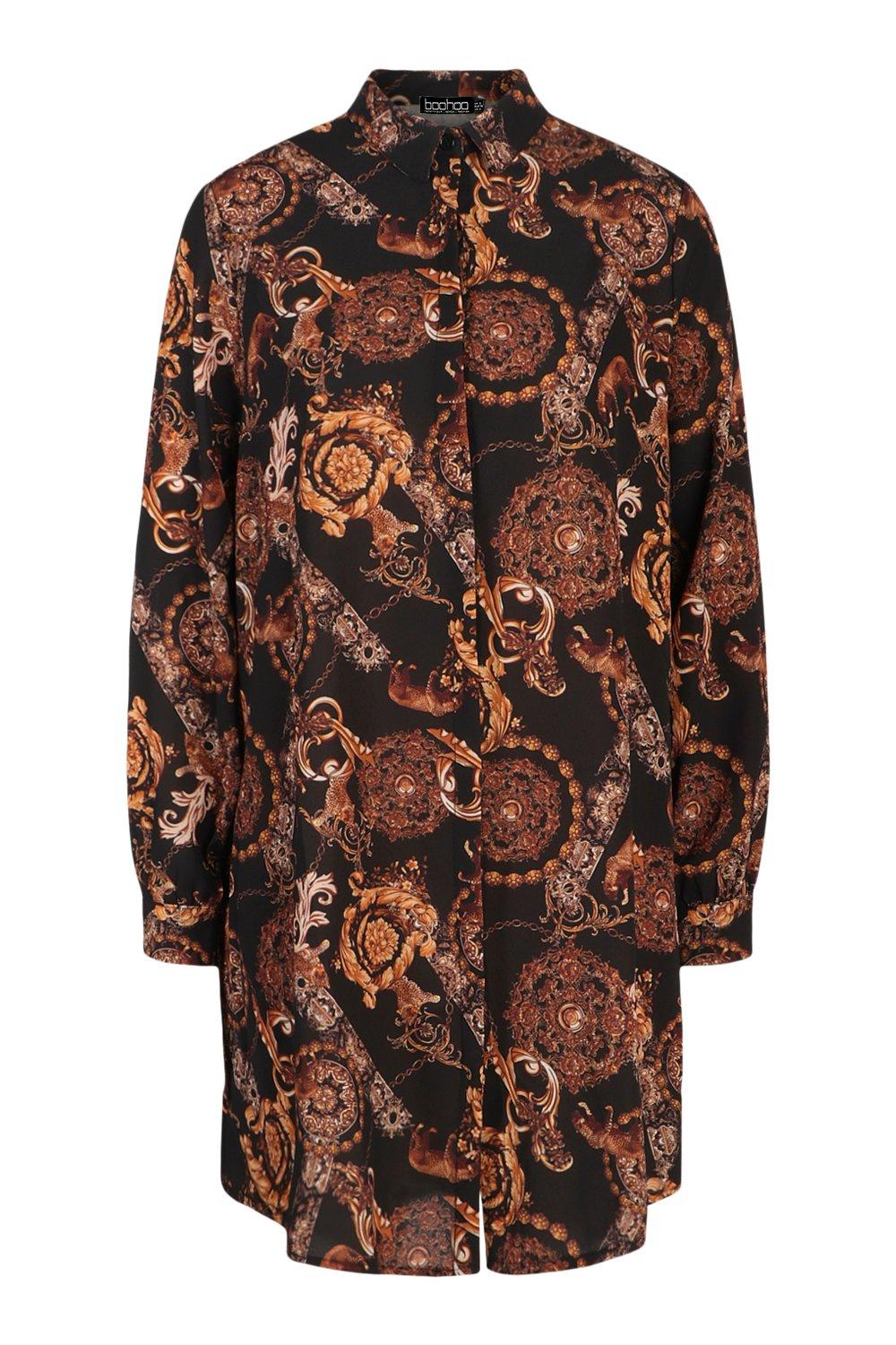 Boohoo chain print shirt dress hotsell