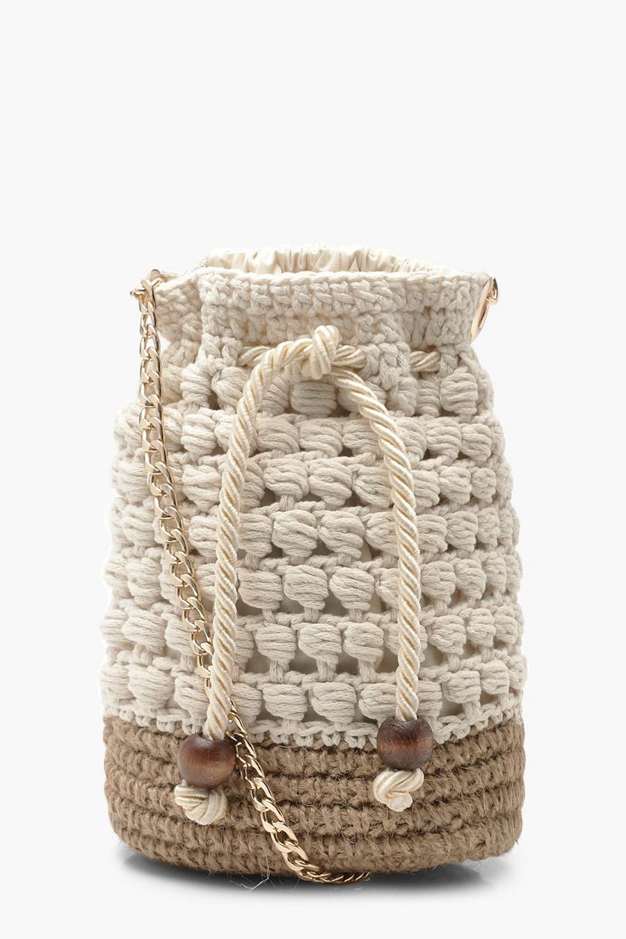 Natural Handmade Crochet Bucket Cross Body Bag image number 1